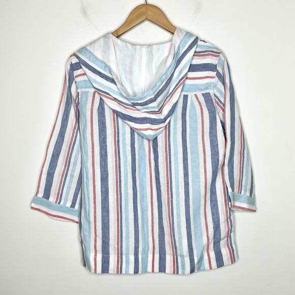 LL Bean Linen Striped Hoodie Top Womens M Coastal Nautical Beach Resort Vacation - Picture 5 of 5
